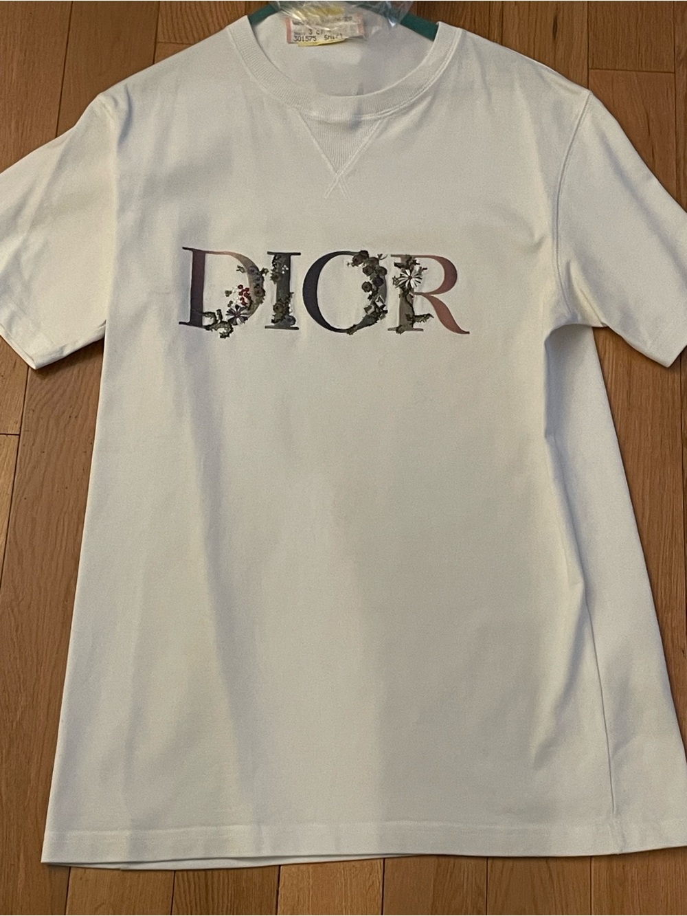 Dior White Tee with Multicolor Floral Logo